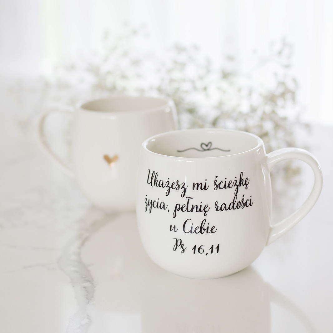 porcelanowy kubek kubek porcelanowy z cytatem z Biblii